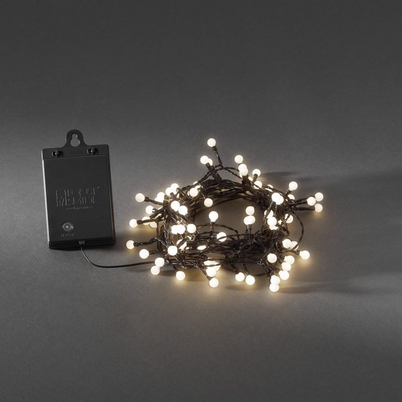 LED-valosarja 3741-100 valoa 7,9 m minipallo paristokäyttöinen lämmin valkoinen hämäräkytkin + - Valaisinkauppa24.fi